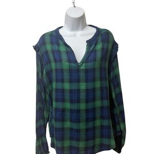 Nautica Green Blue Tartan Plaid Ruffle Career St. Patrick Top sz S NWT